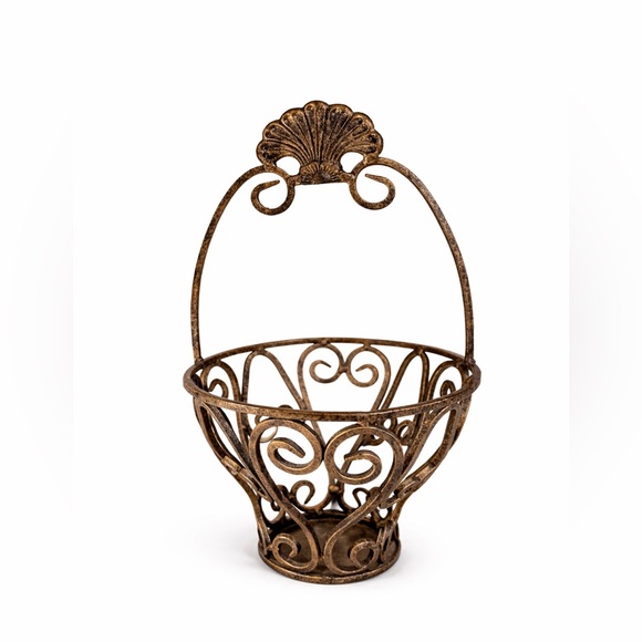 Other - Vintage Iron Planter Basket with Shell And Scroll Motif , Medium, With Handles